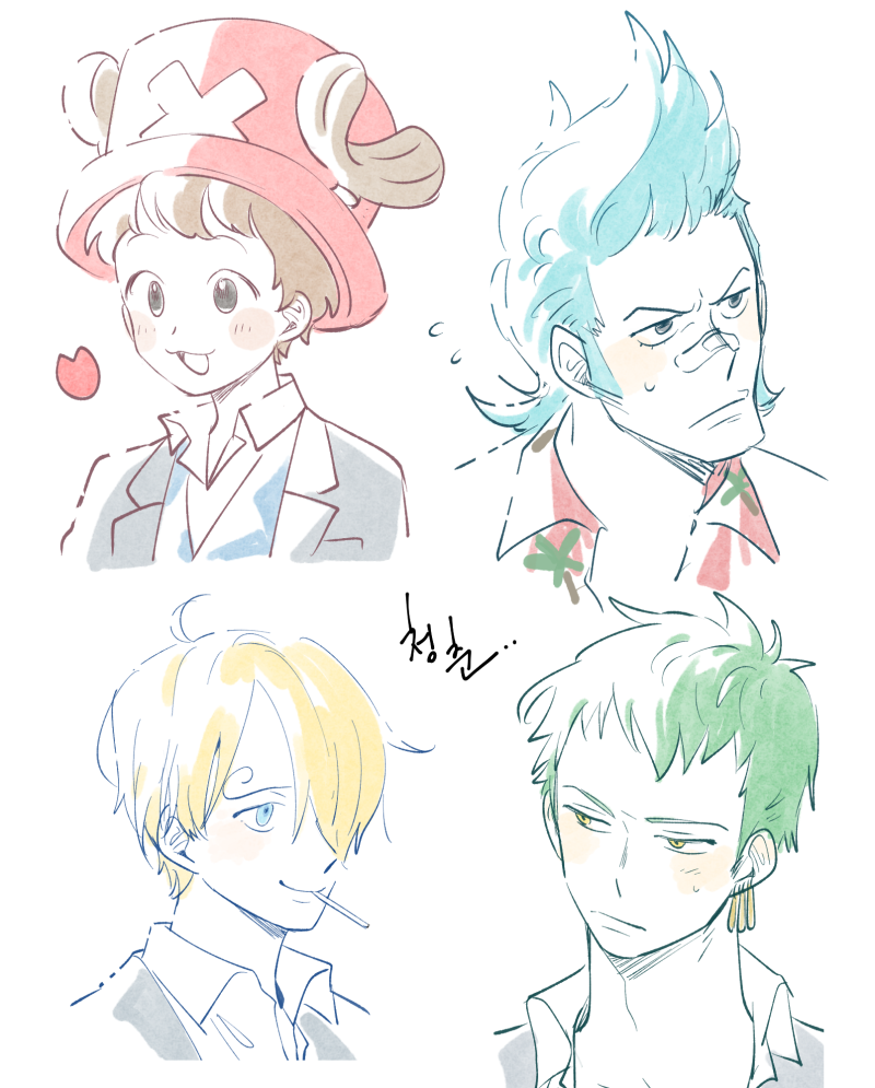 roronoa zoro, sanji, tony tony chopper, and franky (one piece) drawn by mob0322