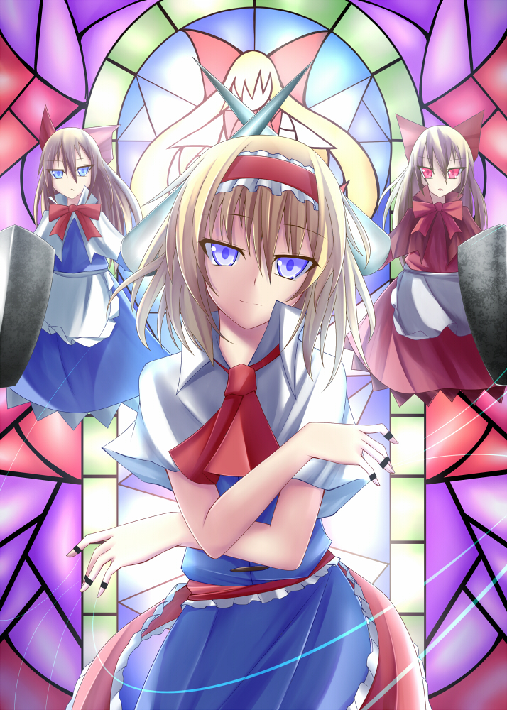 alice margatroid, shanghai doll, and hourai doll (touhou) drawn by suterii