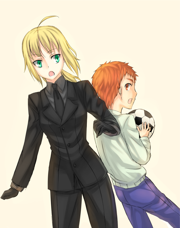 artoria pendragon, saber, and emiya shirou (fate and 1 more) drawn by aque_tang
