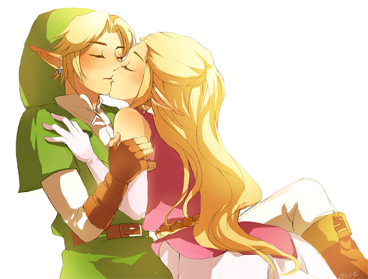 link and princess zelda (the legend of zelda and 1 more) drawn by muse_(rainforest)