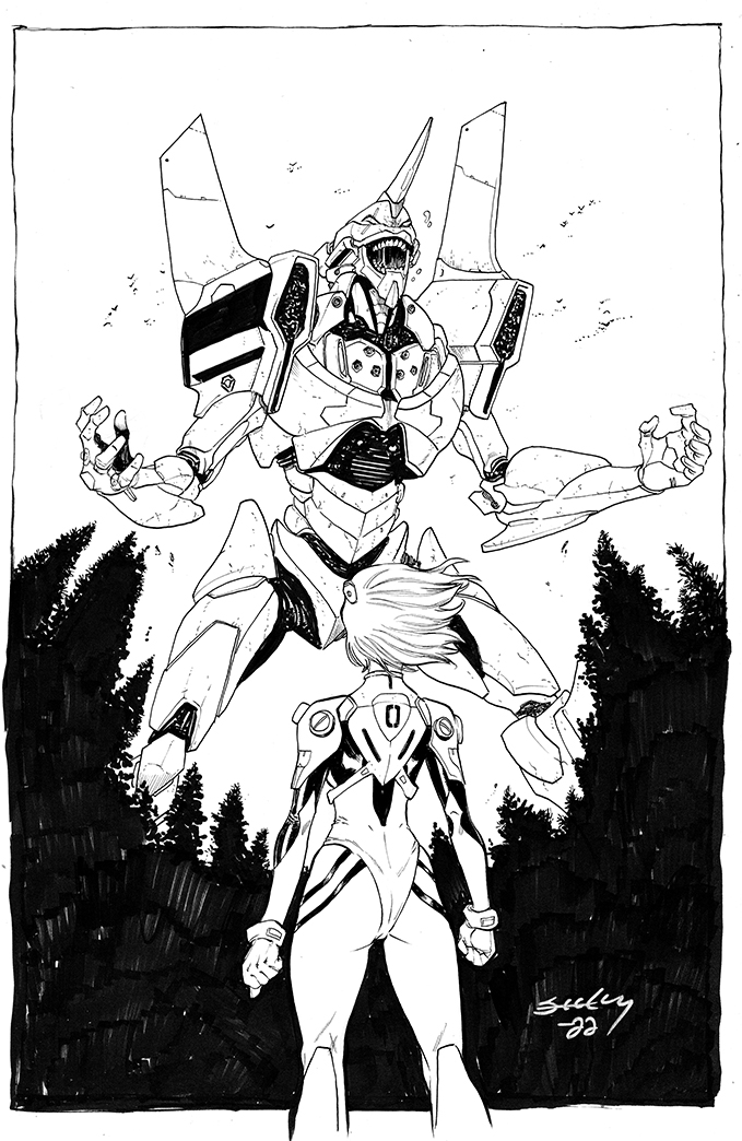 ayanami rei and eva 01 (neon genesis evangelion) drawn by timseeley