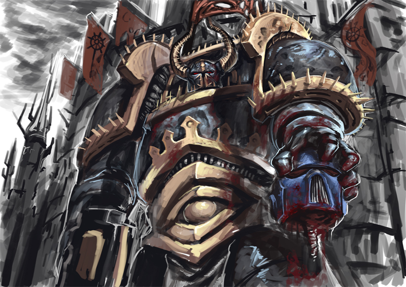 adeptus astartes, chaos space marine, and araghast the pillager (warhammer 40k) drawn by tianzhong_zhongtian