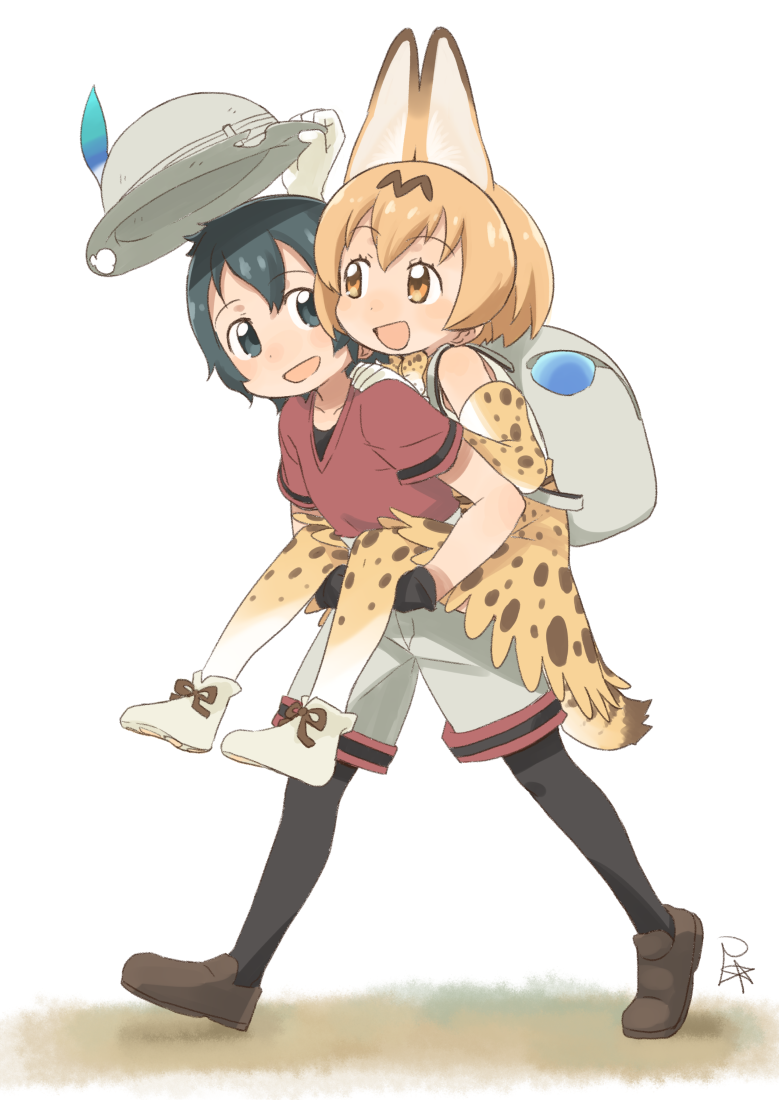 serval, kaban, and lucky beast (kemono friends) drawn by satsuyo