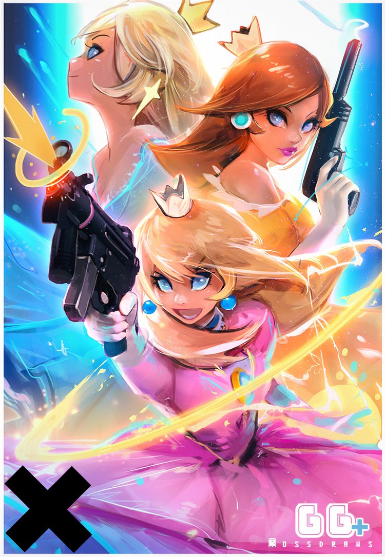 princess peach, rosalina, and princess daisy (mario and 1 more) drawn by ross_tran