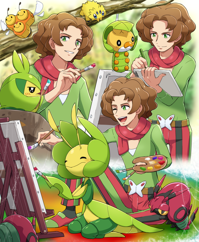 joltik, swadloon, sewaddle, leavanny, combee, and 2 more (pokemon and 1 more) drawn by pokemoa