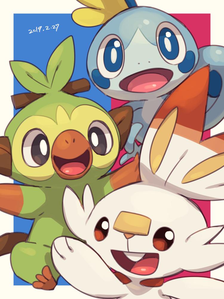 scorbunny, sobble, and grookey (pokemon) drawn by makoto_ikemu