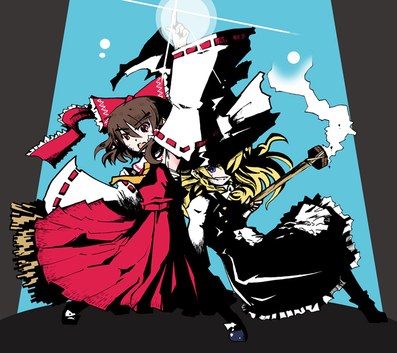 hakurei reimu and kirisame marisa (touhou and 1 more) drawn by naik