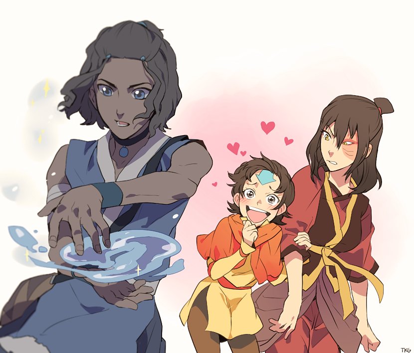 katara, aang, and zuko (avatar legends and 1 more) drawn by t_k_g