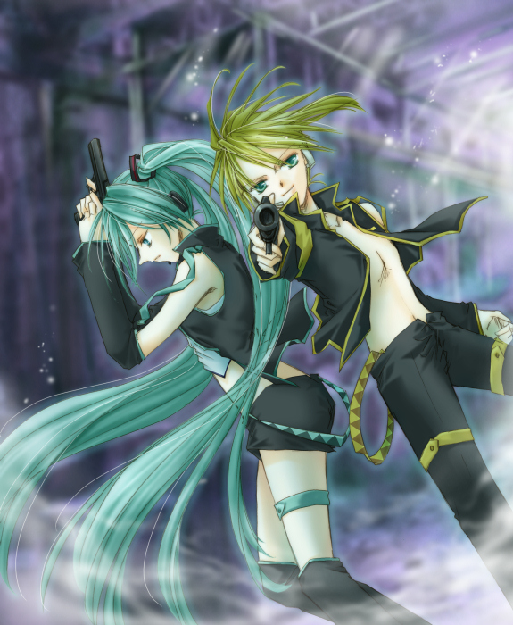 hatsune miku and kagamine len (vocaloid) drawn by fujie