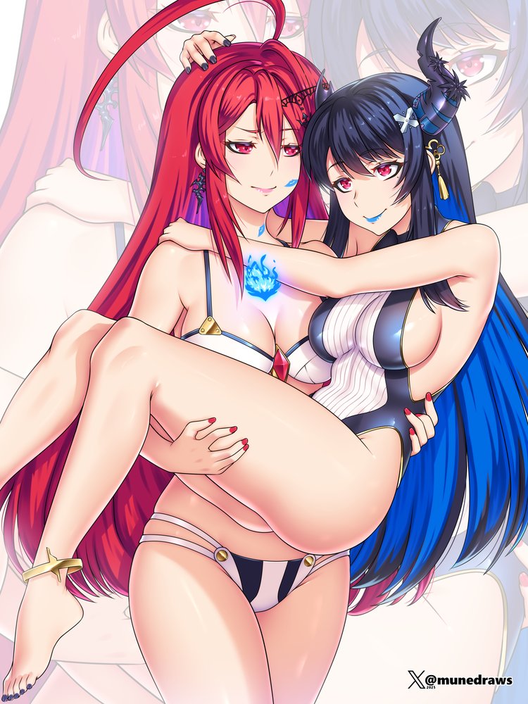 nerissa ravencroft and elizabeth rose bloodflame (hololive and 1 more) drawn by etchimune