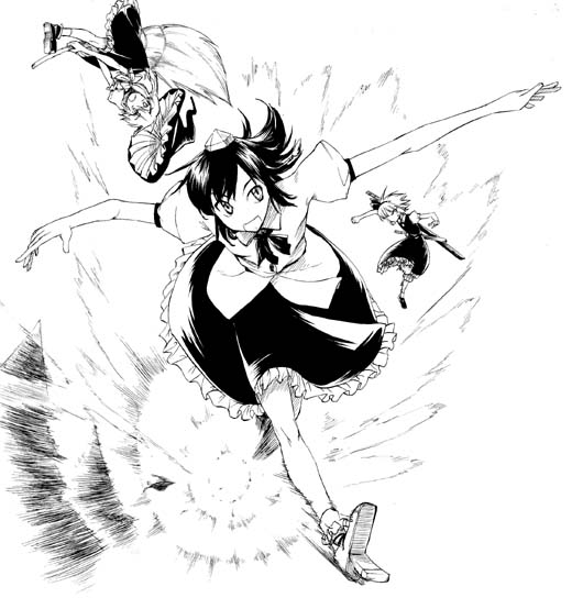 kirisame marisa, konpaku youmu, and shameimaru aya (touhou) drawn by hikawa_shou