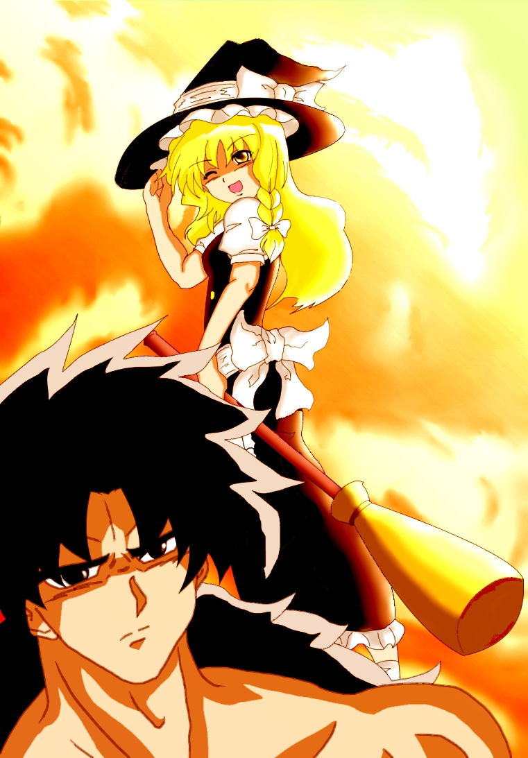 kirisame marisa and broly (touhou and 2 more) drawn by kanata_(yuu)