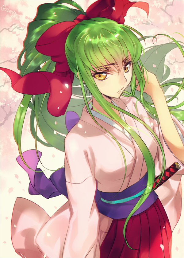 c.c. and shinguuji sakura (code geass and 1 more) drawn by creayus and pobii