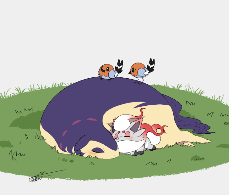 hisuian zorua, hisuian typhlosion, and fletchling (pokemon) drawn by tiger_subaru