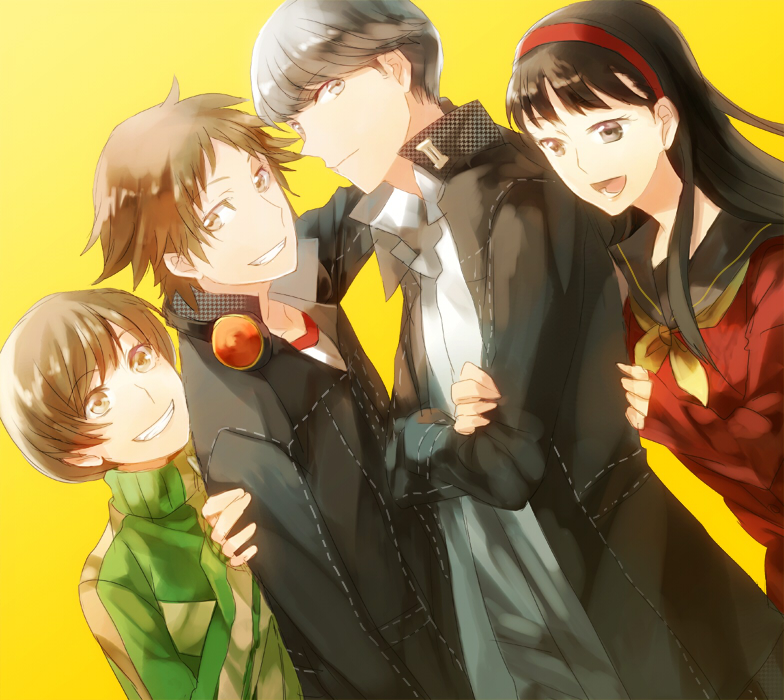 narukami yu, satonaka chie, amagi yukiko, and hanamura yousuke (persona and 1 more) drawn by shion_(kizuro)