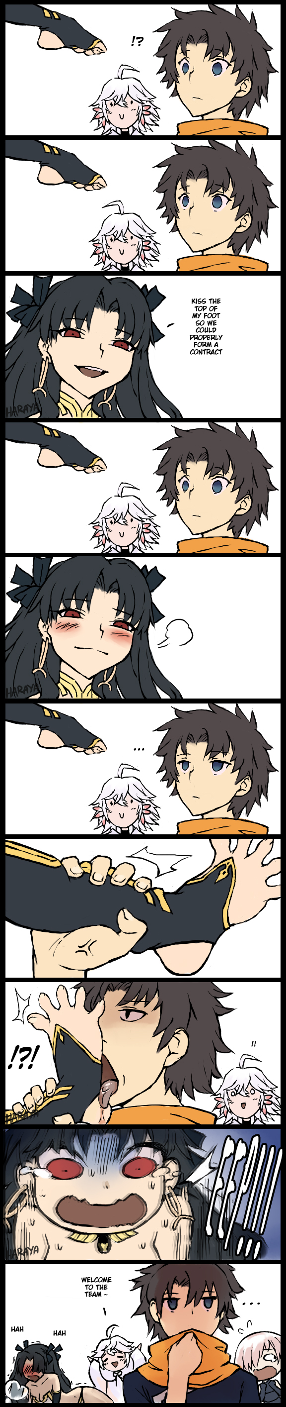mash kyrielight, fujimaru ritsuka, ishtar, and merlin (fate and 1 more) drawn by haraya_manawari