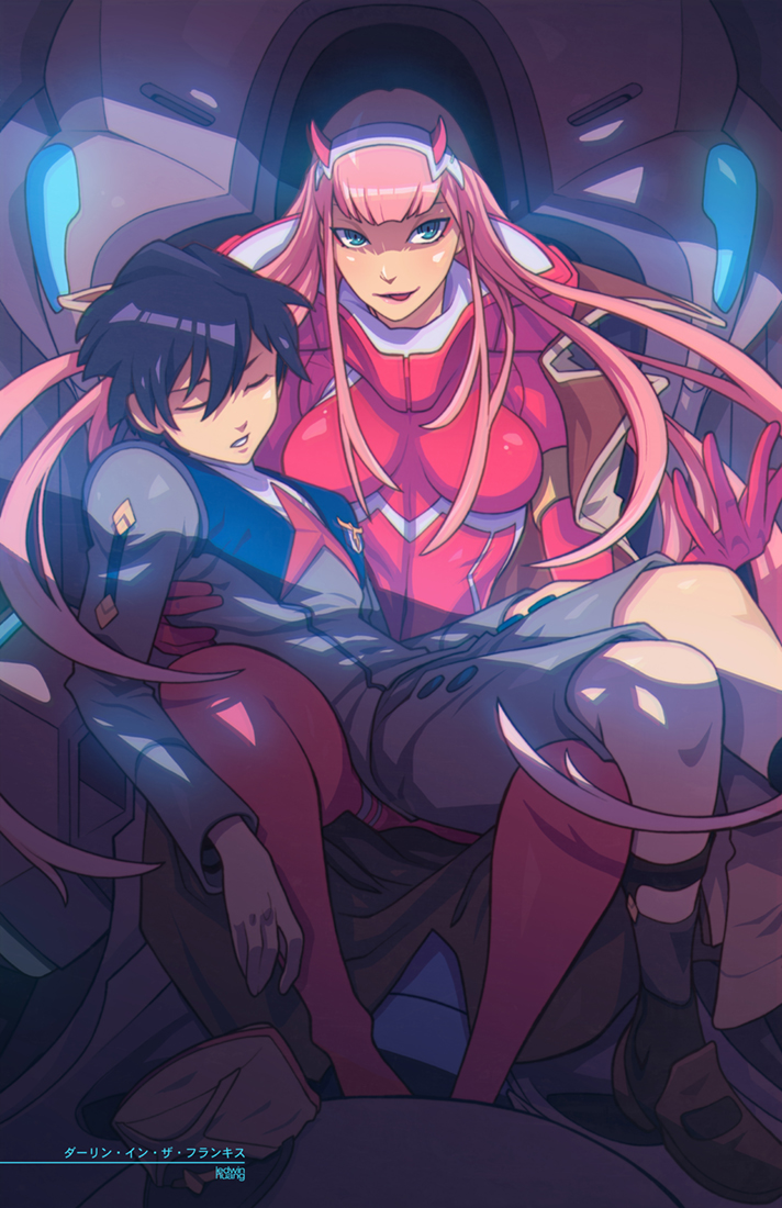 zero two and hiro (darling in the franxx) drawn by edwin_huang