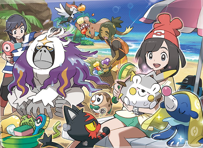 selene, rowlet, elio, popplio, hau, and 7 more (pokemon and 1 more) drawn by oomura_yuusuke