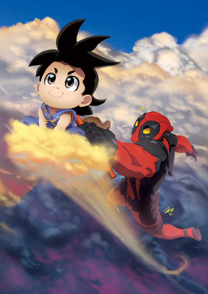 son goku and deadpool (dragon ball and 2 more) drawn by chamba