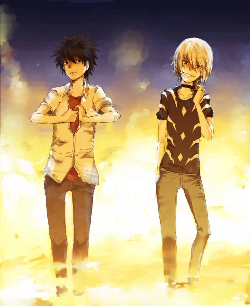 kamijou touma and accelerator (toaru majutsu no index) drawn by goskt10trr