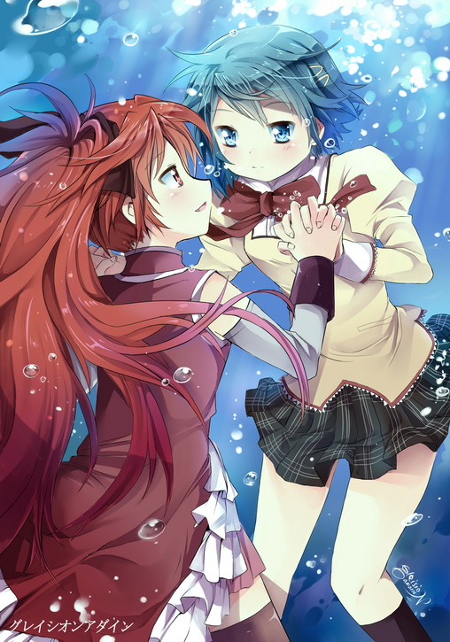 miki sayaka and sakura kyoko (mahou shoujo madoka magica) drawn by gleision_adain