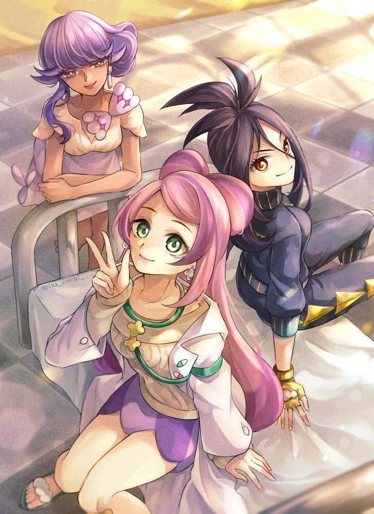 miriam, dendra, and tulip (pokemon and 1 more) drawn by yomogi_(black-elf)