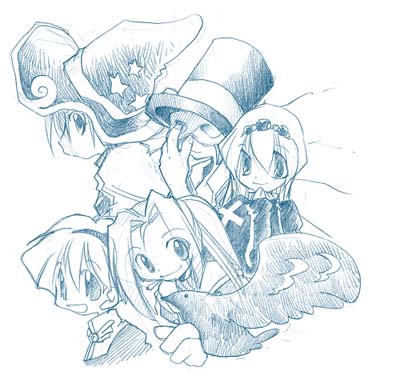 high priest, acolyte, hunter, wizard, and monk (ragnarok online) drawn by hasenyo