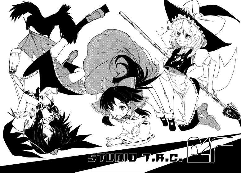 hakurei reimu, kirisame marisa, and shameimaru aya (touhou) drawn by fuzuki_yoshihiro