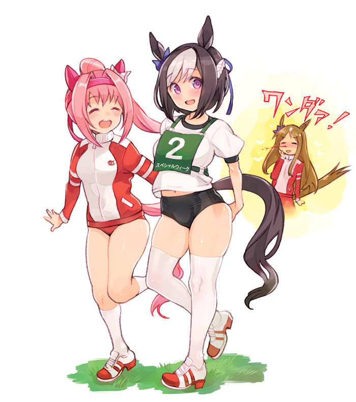 special week, haru urara, and grass wonder (umamusume) drawn by ryoji_(nomura_ryouji)