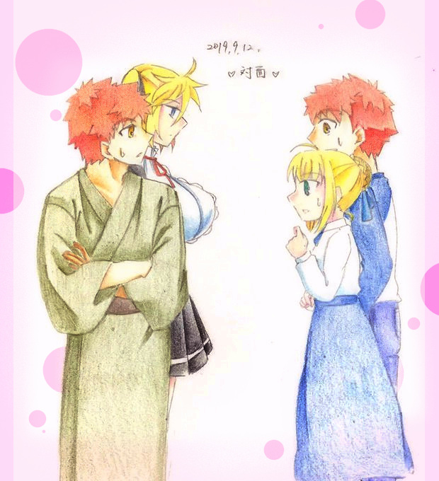 artoria pendragon, saber, emiya shirou, and angelica ainsworth (fate and 2 more) drawn by mtrsmtrs