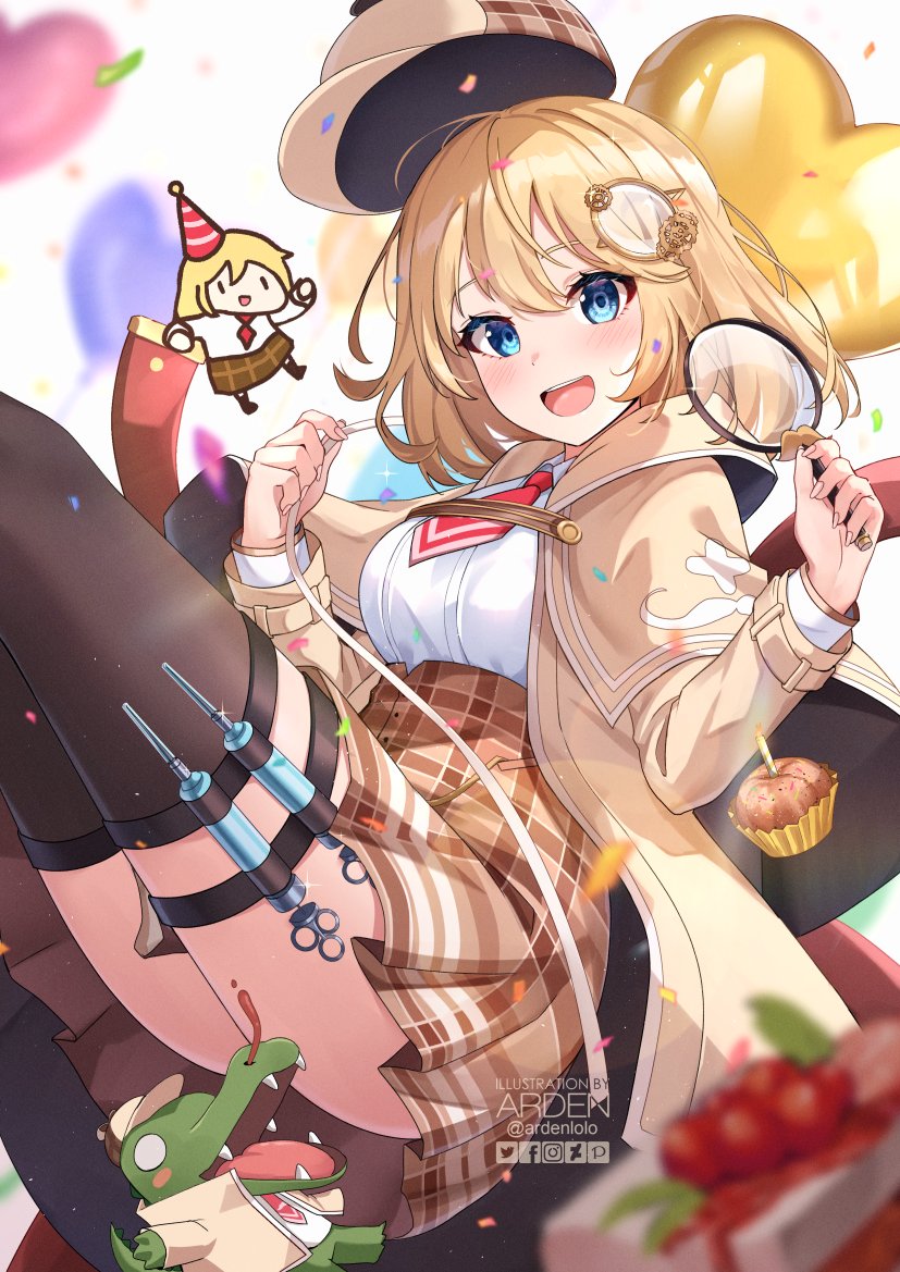 watson amelia, smol ame, and investigator (hololive and 1 more) drawn by ardenlolo