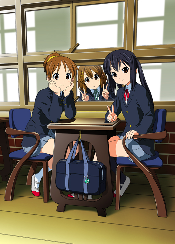 nakano azusa, hirasawa yui, and hirasawa ui (k-on!) drawn by akikan_(credit)