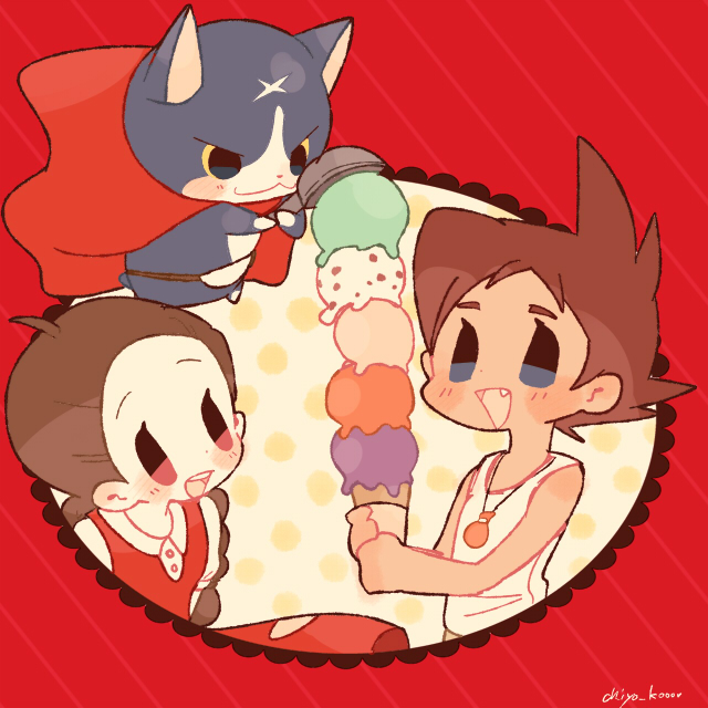 fuyunyan, keizou, and amano yukiko (youkai watch and 1 more) drawn by chiyoko_(oman1229)