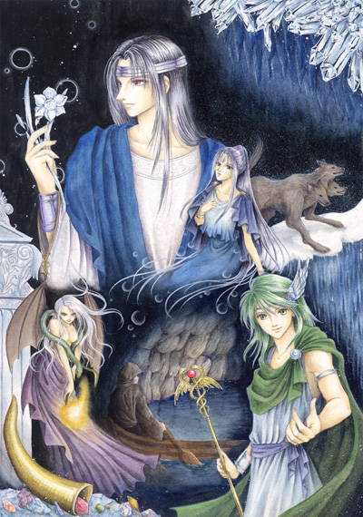 hades, hermes, and hecate (greek mythology) drawn by kaori_natsuki