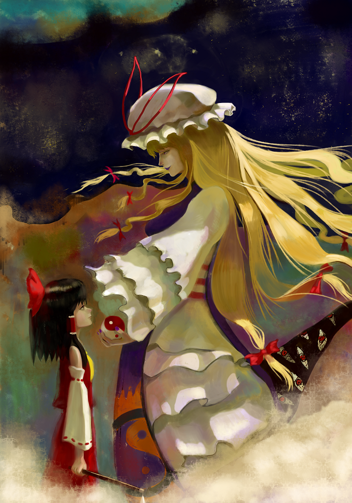 hakurei reimu and yakumo yukari (touhou) drawn by laoshu