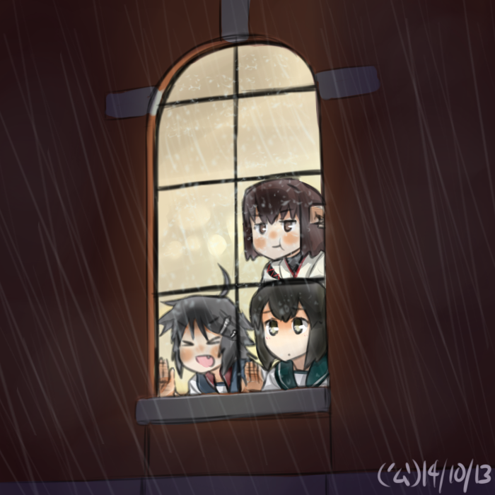 hyuuga, isonami, and kako (kantai collection) drawn by hamu_koutarou
