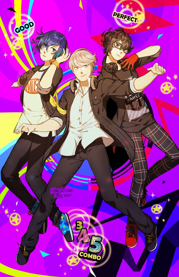 narukami yu, yuuki makoto, and amamiya ren (persona and 7 more) drawn by darkgreyclouds