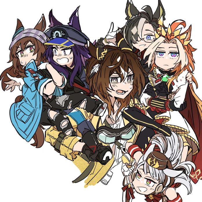 gold ship, nakayama festa, orfevre, dream journey, fenomeno, and 1 more (umamusume) drawn by asuka_(junerabitts)