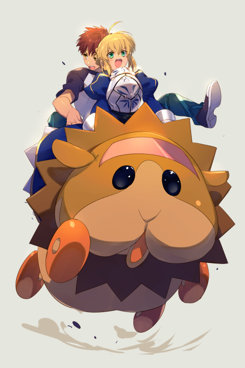 artoria pendragon, saber, and emiya shirou (fate and 3 more) drawn by echo_(circa)