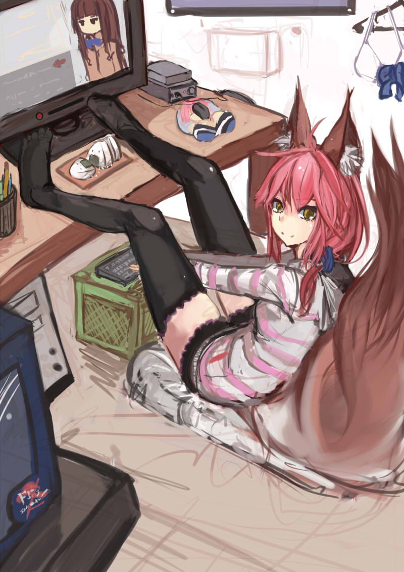 tamamo, tamamo no mae, and kishinami hakuno (fate and 1 more) drawn by panties_(pantsu-pirate)