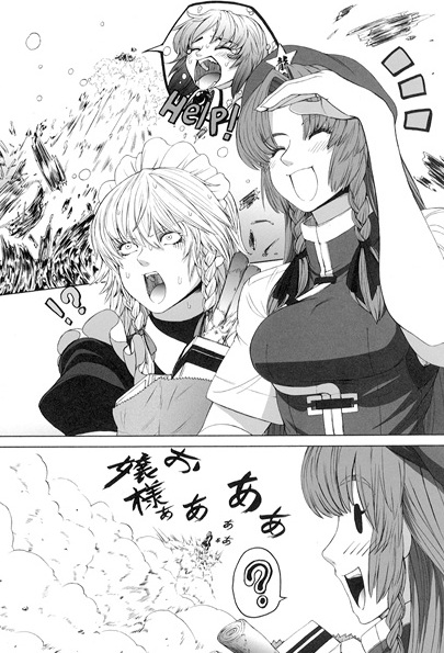 remilia scarlet, izayoi sakuya, and hong meiling (touhou) drawn by imizu_(nitro_unknown)