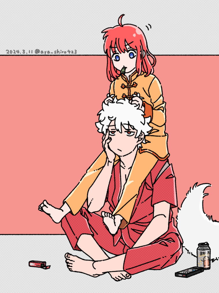sakata gintoki, kagura, and sadaharu (gintama) drawn by aya_shiro423