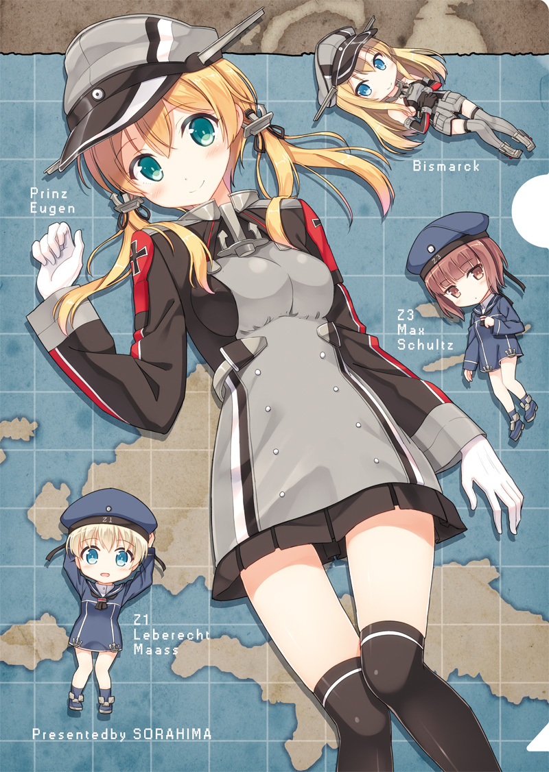 prinz eugen, bismarck, z1 leberecht maass, and z3 max schultz (kantai collection) drawn by hyuuga_azuri