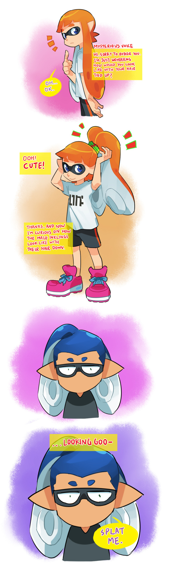 inkling player character, inkling girl, inkling boy, kaori, and john (splatoon and 1 more) drawn by gomipomi