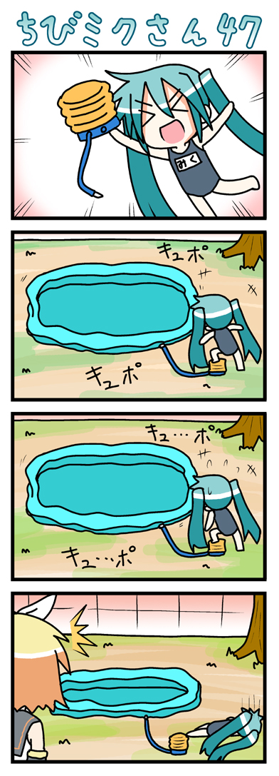 hatsune miku, kagamine rin, and chibi miku (vocaloid) drawn by minami_(colorful_palette)