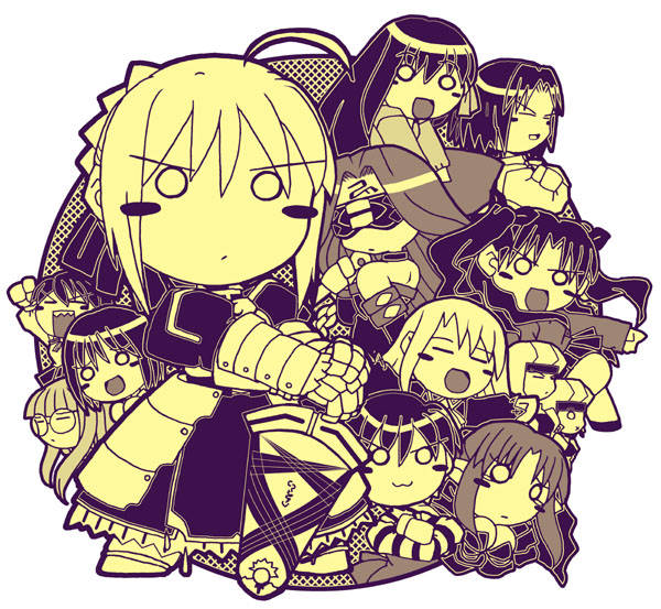artoria pendragon, saber, tohsaka rin, illyasviel von einzbern, matou sakura, and 9 more (fate and 1 more) drawn by namikai_harukaze