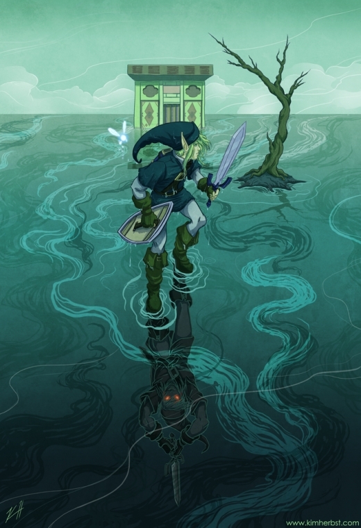 link, navi, and dark link (the legend of zelda and 1 more) drawn by kim_herbst