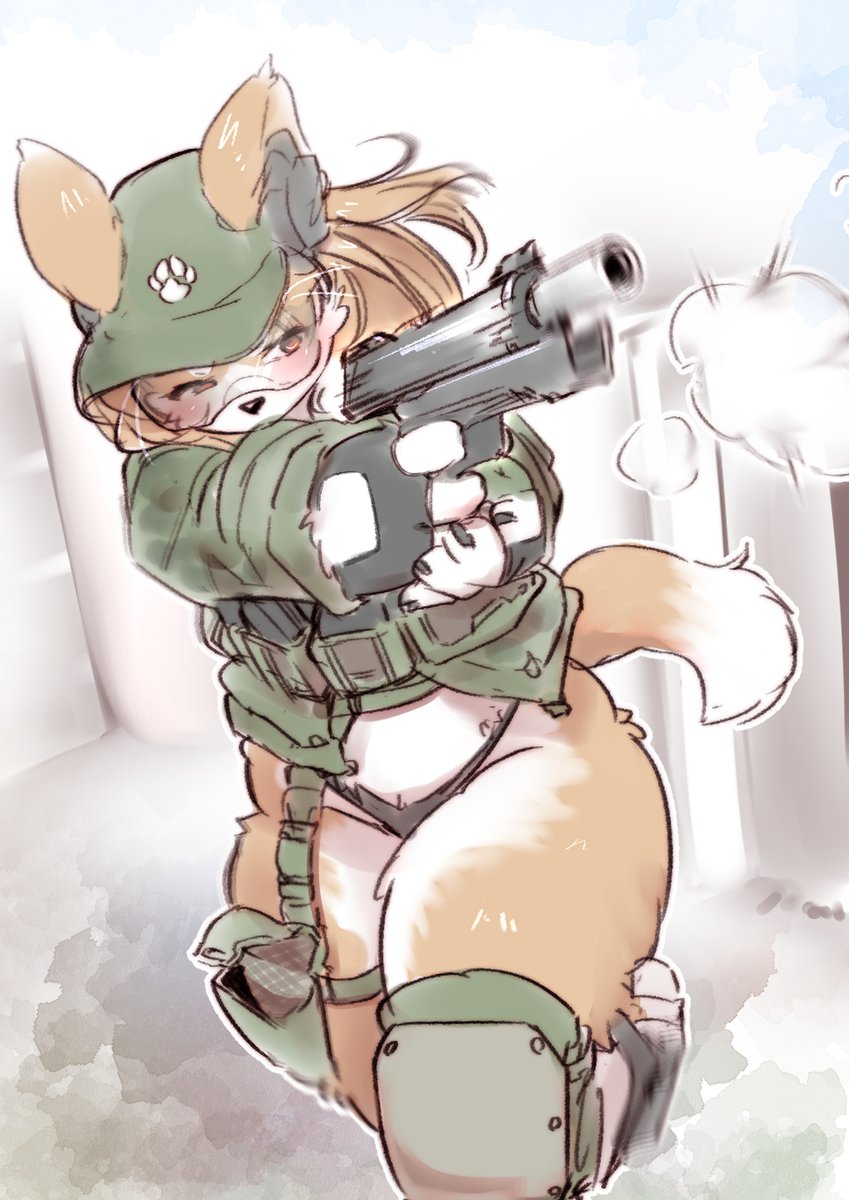 airsoft corgi (original) drawn by yazawa_owl