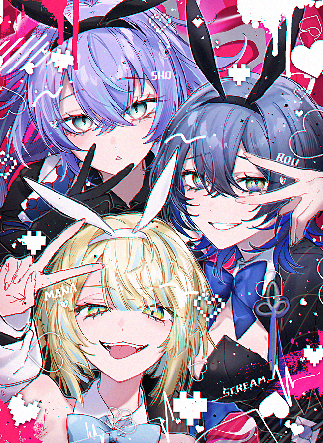 hoshirube sho, hibachi mana, and koyanagi rou (nijisanji) drawn by kill_schwa
