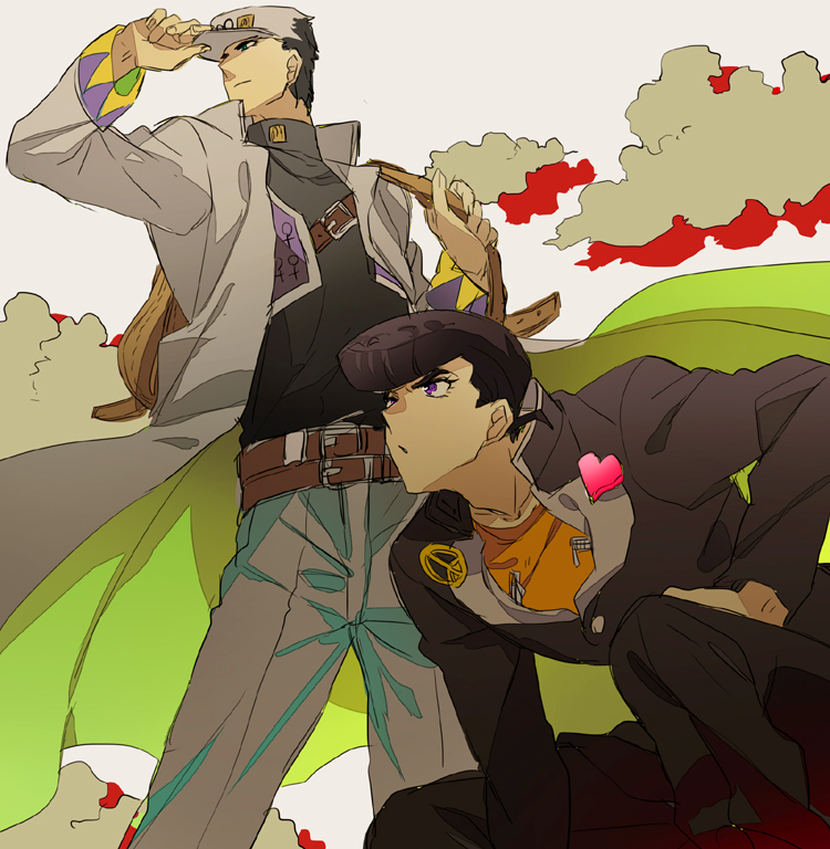 kujo jotaro and higashikata josuke (jojo no kimyou na bouken and 1 more) drawn by abaraya